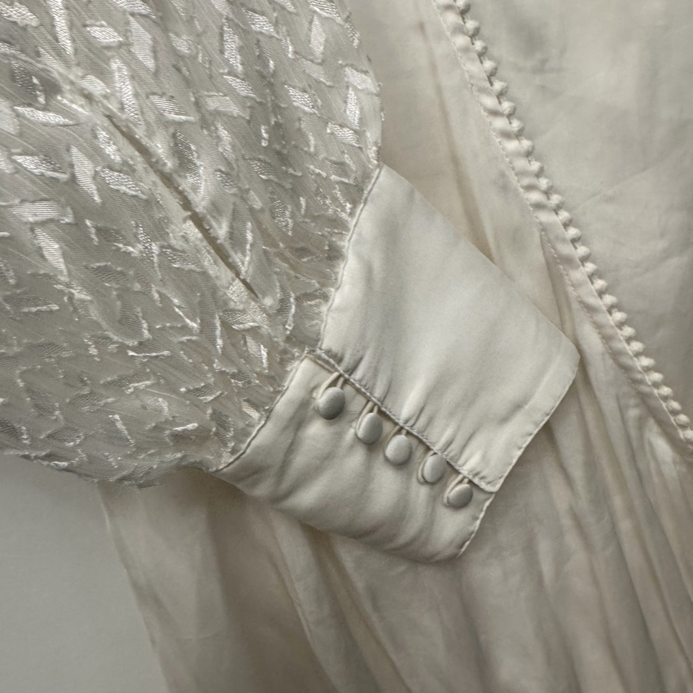 White House Black Market Cream Blouse with Lace Sleeve Detail - Picture 3 of 5